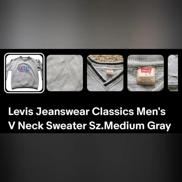 Levi's Jeanswear Classic Men's Gray V Neck Sweater Size Medium - Picture 2 of 10